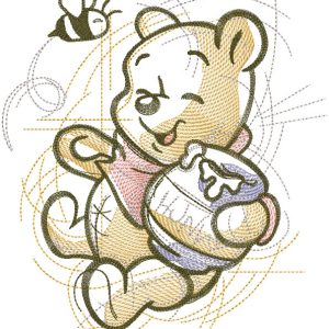 Funny pooh honey pot bee sketch embroidery design