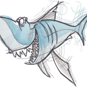 Funny shark sketch embroidery design