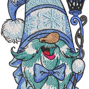 Funny winter dwarf lantern embroidery design