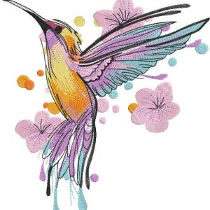Futtering bright hummingbird embroidery design