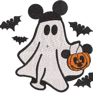 Ghost Mickey with pumpkin bag embroidery design