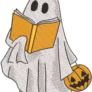 Ghost reading book embroidery design