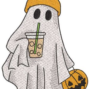 Ghost with Iced Coffee embroidery design