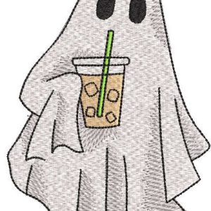 Ghost with coffee embroidery design