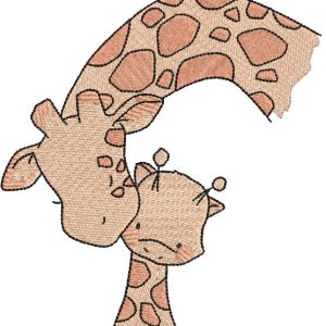 Giraffe kiss baby giraffe embroidery design