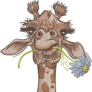 Giraffe with chamomile in mouth embroidery design