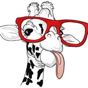 Giraffe with glasses shows tongue embroidery design