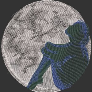 Girl against the moon embroidery design