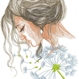 Girl and dandelion embroidery design