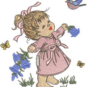 Girl enjoys summer embroidery design