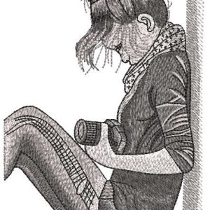 Girl explores first photo camera embroidery design