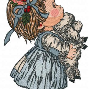 Girl waiting for Christmas embroidery design