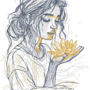 Girl with a Magic Lotus Flower embroidery design