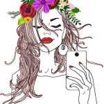 Girl with mobile phone embroidery design
