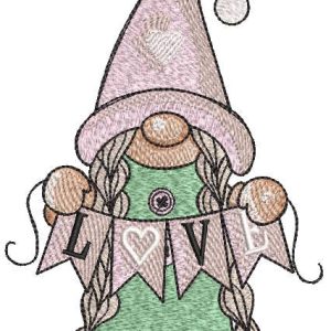 Gnome girl garland love embroidery design