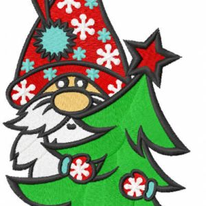Gnome with christmas tree embroidery design