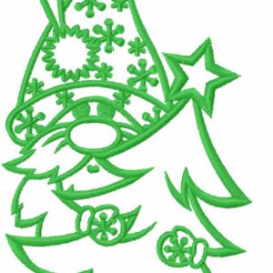 Gnome with christmas tree one colored embroidery design