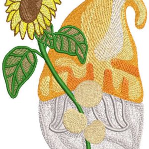 Gnome with big sunflower embroidery design