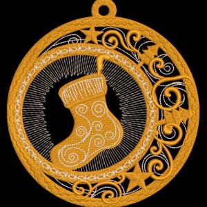 Gold ball Christmas sock embroidery design