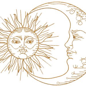 Gold crescent and moon embroidery design