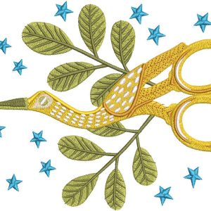 Golden crane scissors embroidery design