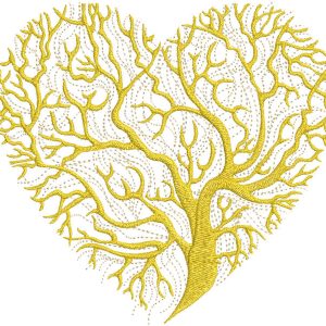 Golden tree heart embroidery design
