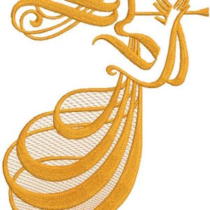 Golden angel with trumpet embroidery design