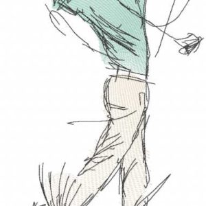 Golfer with stick sketch embroidery design