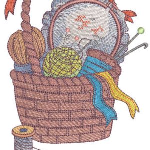 Grandma's basket with needlework embroidery design