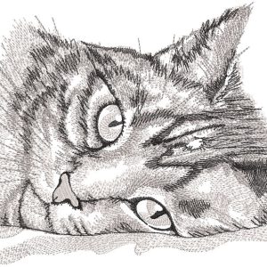 Greyscale resting cat embroidery design