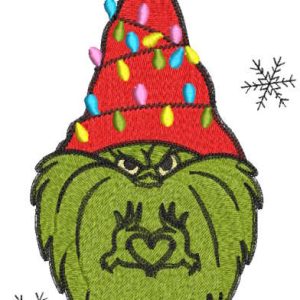Grinch gnome gives heart embroidery design