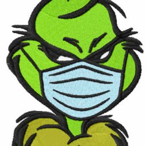 Grinch wearing a face mask embroidery design
