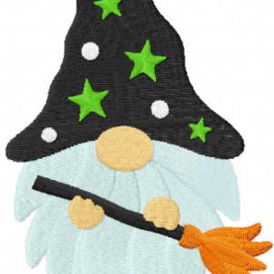 Halloween dwarf with broom embroidery design