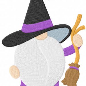 Halloween gnome with broom embroidery design
