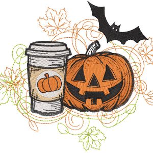 Halloween pumpkin coffee cup embroidery design