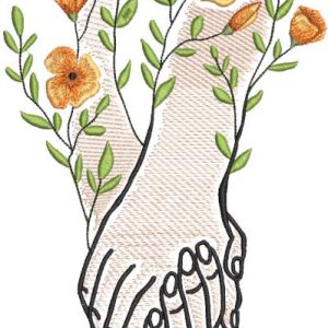 Hand in hand flowers relationship embroidery design