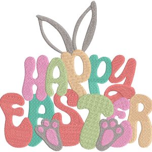 Happy easter bunny ears paws embroidery design