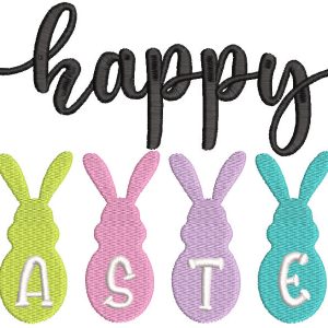 Happy easter six bunnies embroidery design