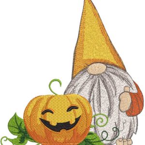 Happy fall gnome with harvest embroidery design