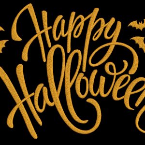 Happy Halloween gold inscription embroidery design