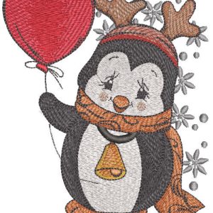 Happy Christmas penguin embroidery design