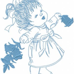 Happy baby girl with flowers embroidery design