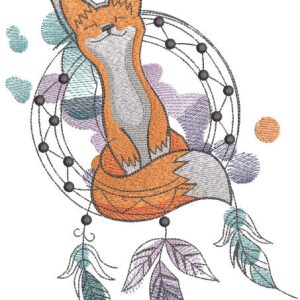 Happy fox and dream catcher embroidery design
