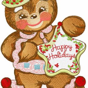 Happy Holidays gingerbread embroidery design