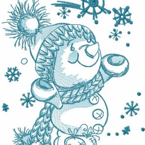 Happy snowman sketch embroidery design