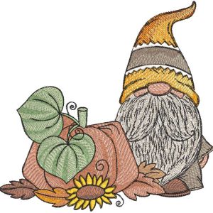 Harvest gnome with pumpkin embroidery design