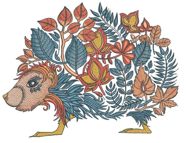 Hedgehog autumn style leaves embroidery design