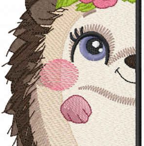 Hedgehog outside the door embroidery design