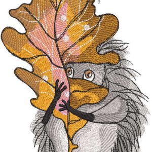 Hedgehog with an oak leaf embroidery design
