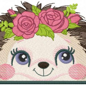 Hedgehog with roses embroidery design